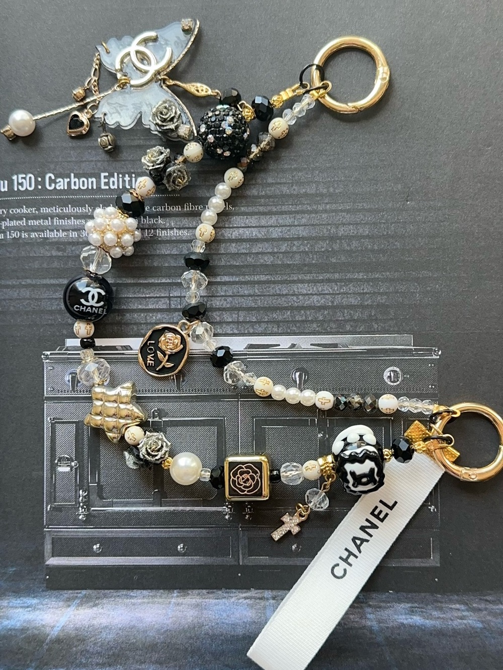 Black and Gold Beaded Bag Charm - Designer Inspired - Picture 8 of 8